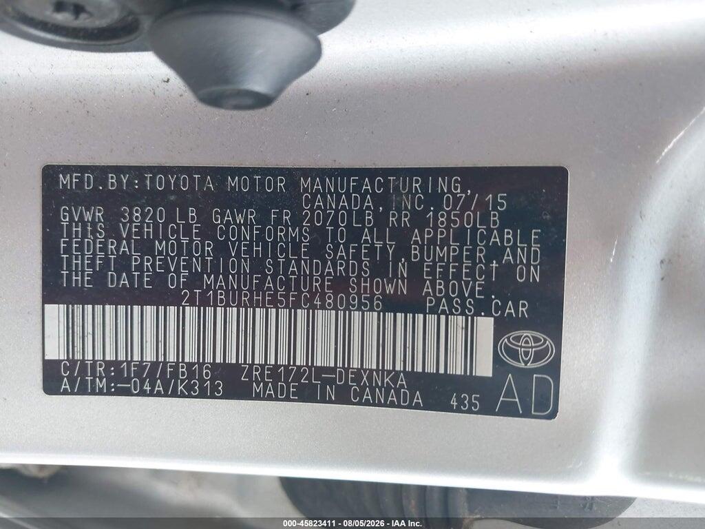 2T1BURHE5FC480956 2015 TOYOTA COROLLA photo no. 9