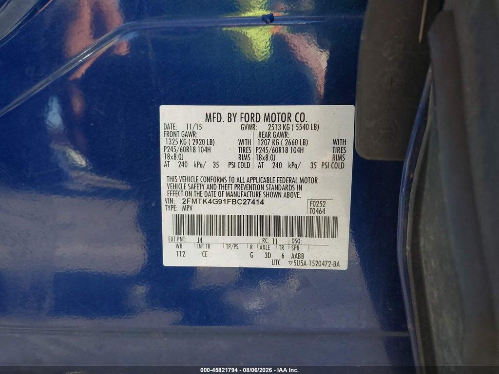 2FMTK4G91FBC27414 2015 FORD EDGE photo no. 9