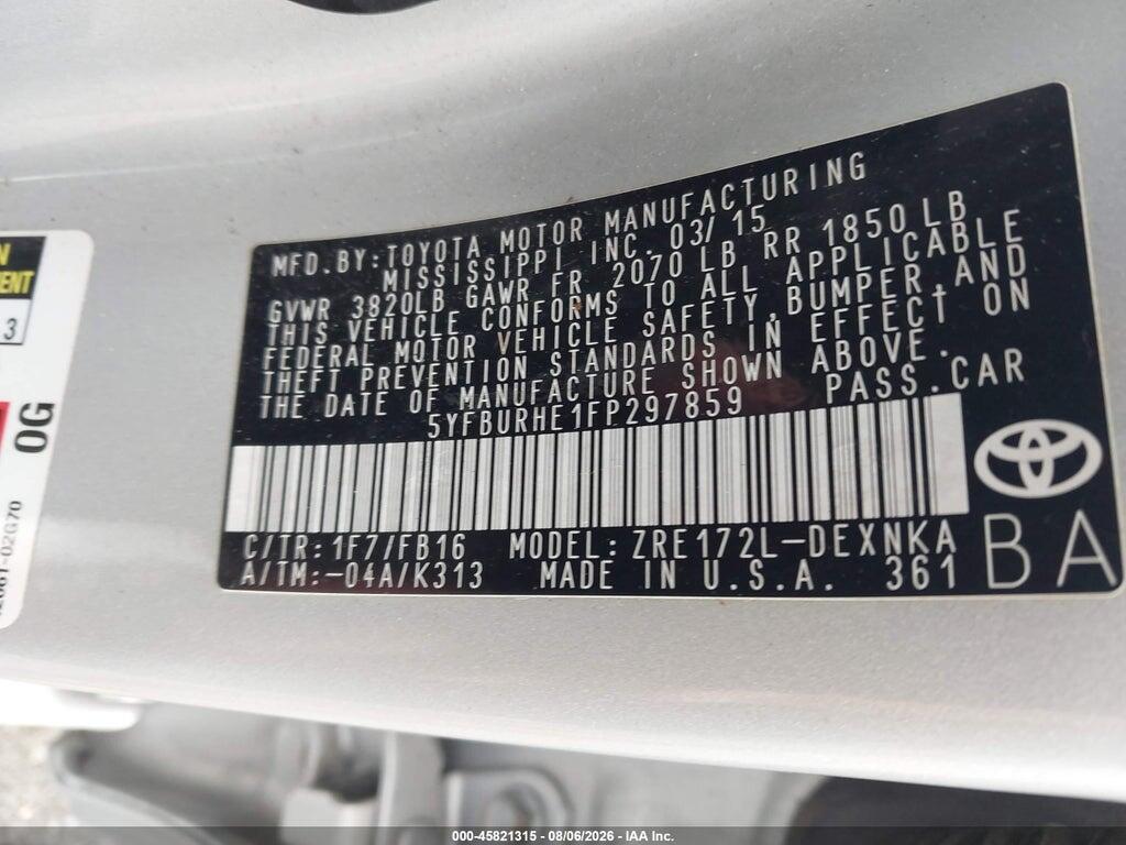 5YFBURHE1FP297859 2015 TOYOTA COROLLA photo no. 9