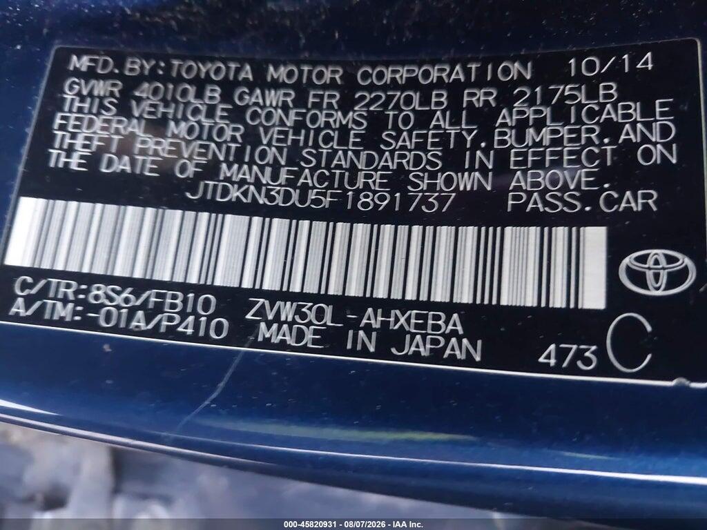 JTDKN3DU5F1891737 2015 TOYOTA PRIUS photo no. 9