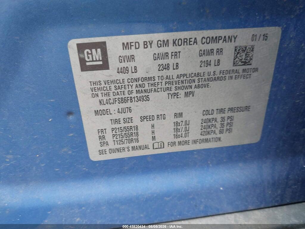 KL4CJFSB6FB134935 2015 BUICK ENCORE photo no. 9