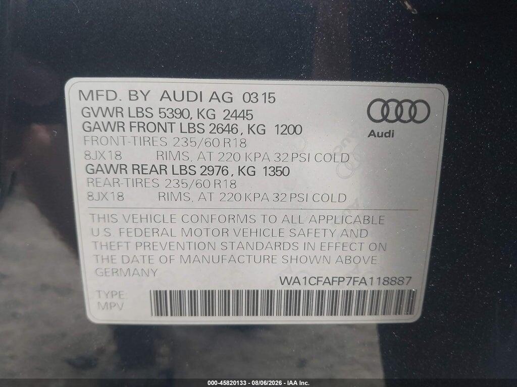 WA1CFAFP7FA118887 2015 AUDI Q5 photo no. 9