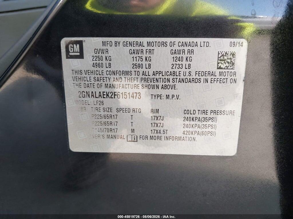 2GNALAEK2F6151473 2015 CHEVROLET EQUINOX photo no. 9
