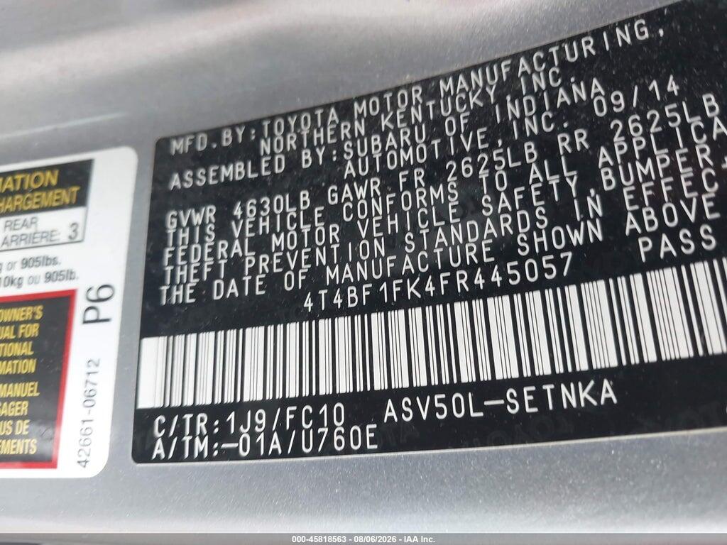4T4BF1FK4FR445057 2015 TOYOTA CAMRY photo no. 9