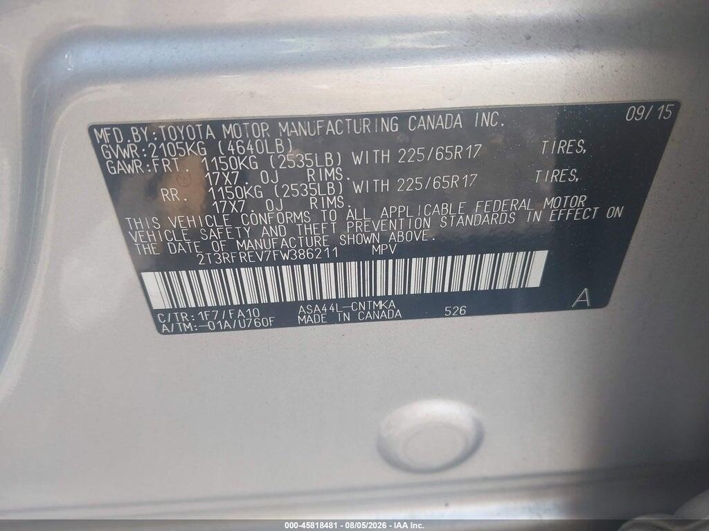 2T3RFREV7FW386211 2015 TOYOTA RAV4 photo no. 9