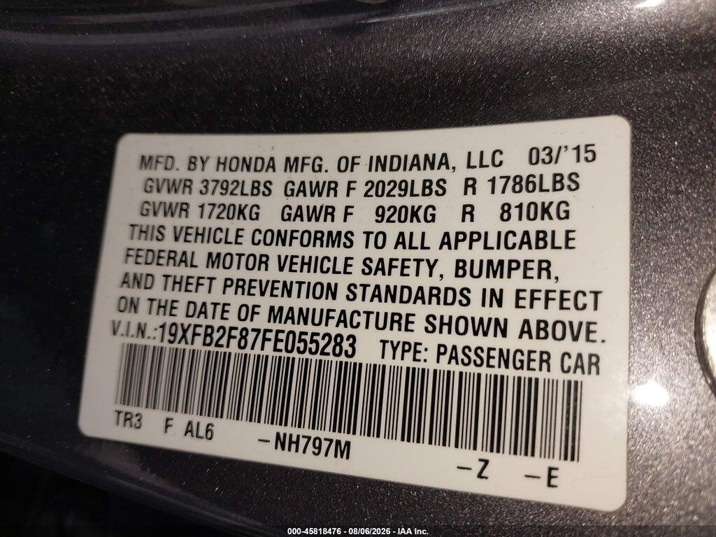 19XFB2F87FE055283 2015 HONDA CIVIC photo no. 9
