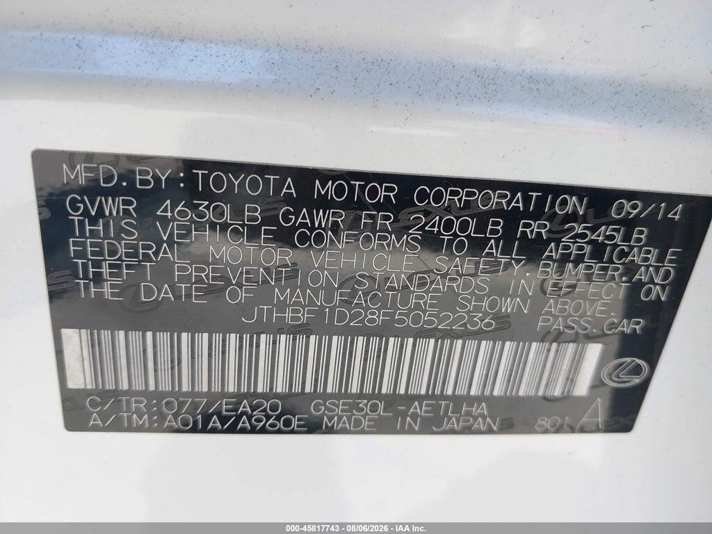 JTHBF1D28F5052236 2015 LEXUS IS 250 photo no. 9
