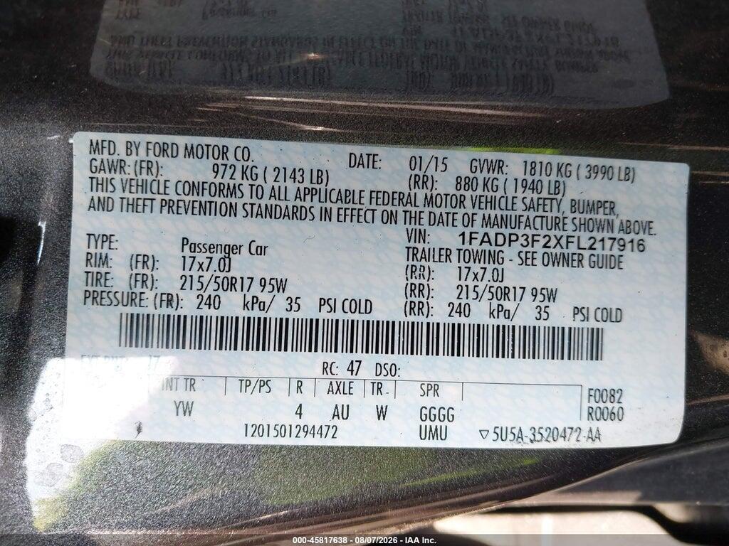 1FADP3F2XFL217916 2015 FORD FOCUS photo no. 9