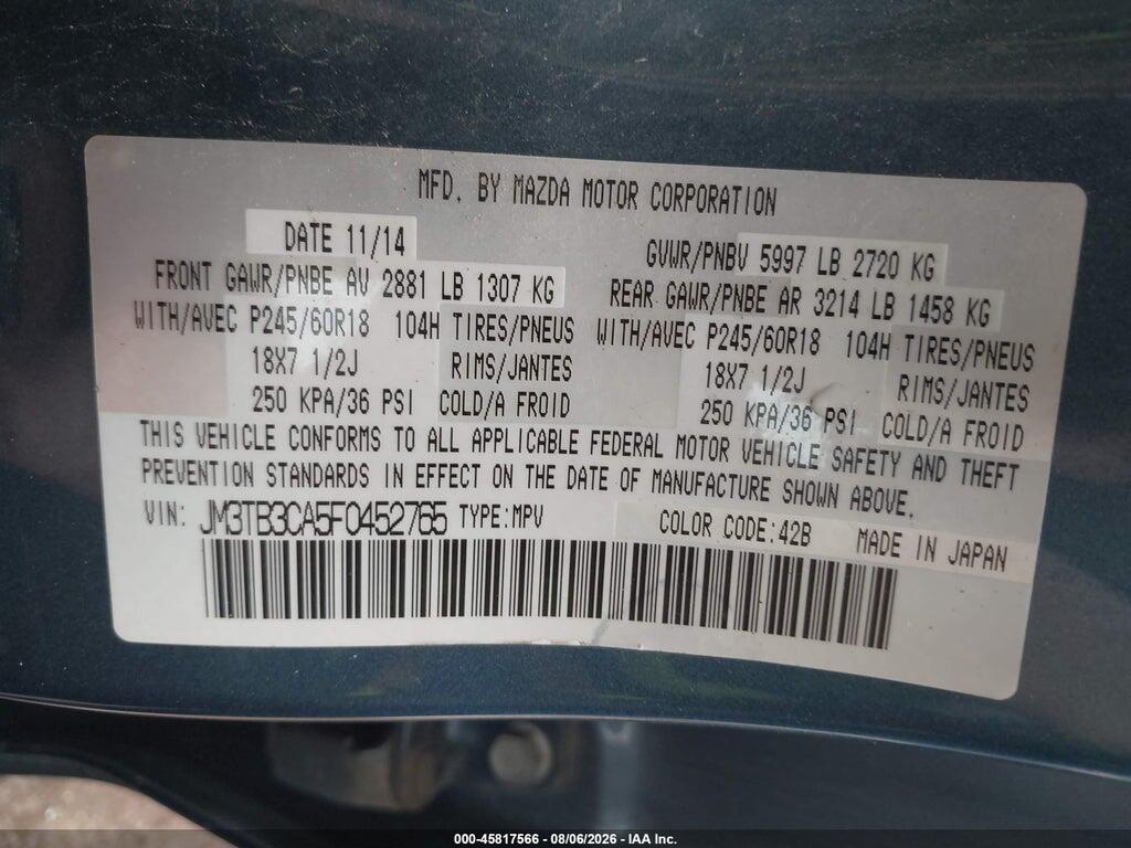 JM3TB3CA5F0452765 2015 MAZDA CX-9 photo no. 9