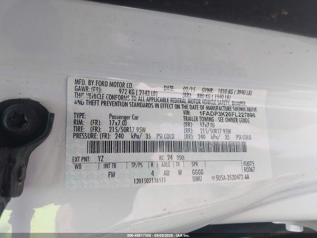 1FADP3K26FL227896 2015 FORD FOCUS photo no. 9
