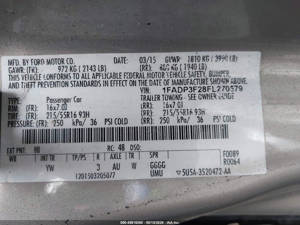 1FADP3F28FL270579 2015 FORD FOCUS photo no. 9