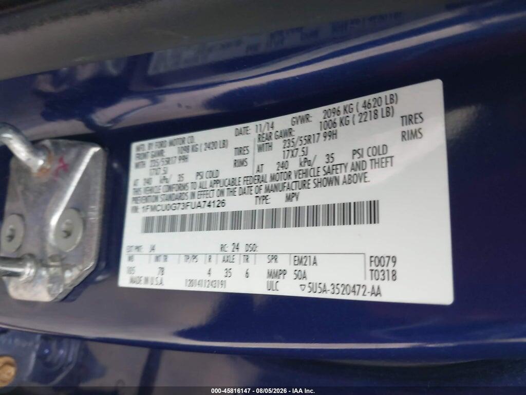 1FMCU0G73FUA74126 2015 FORD ESCAPE photo no. 9