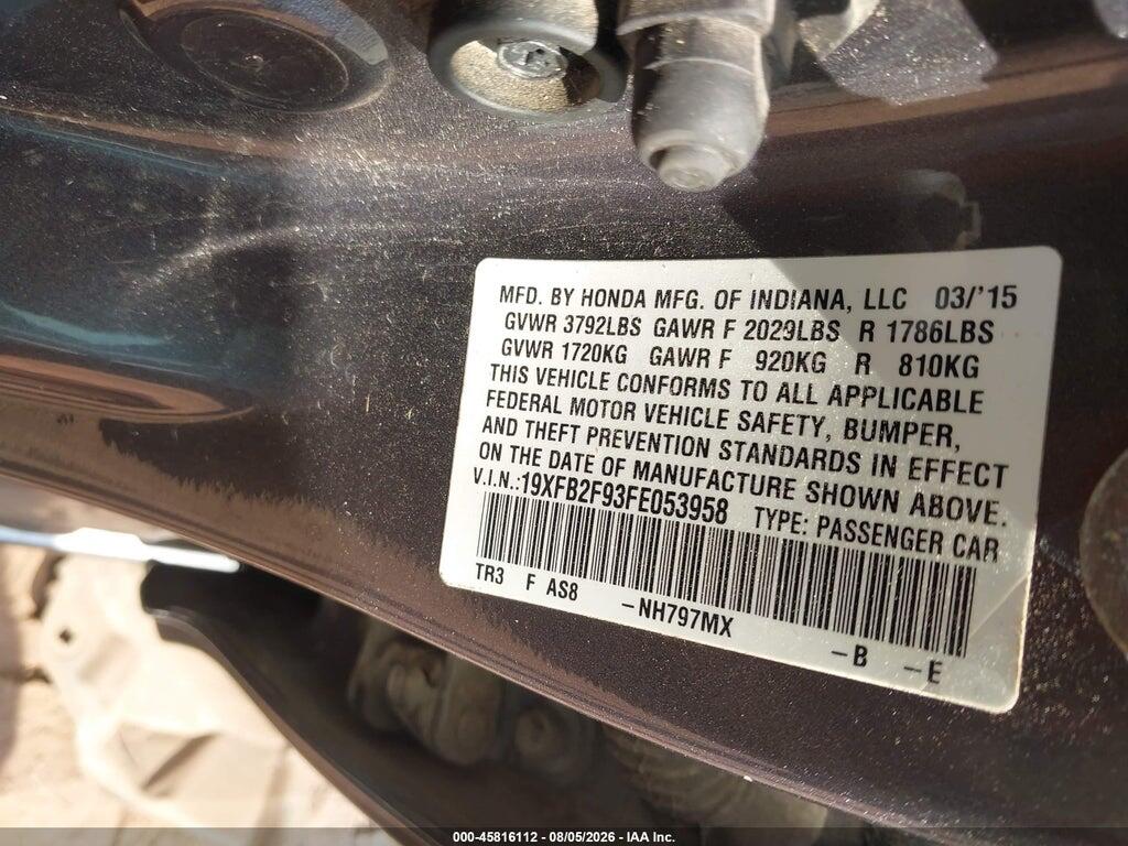 19XFB2F93FE053958 2015 HONDA CIVIC photo no. 9