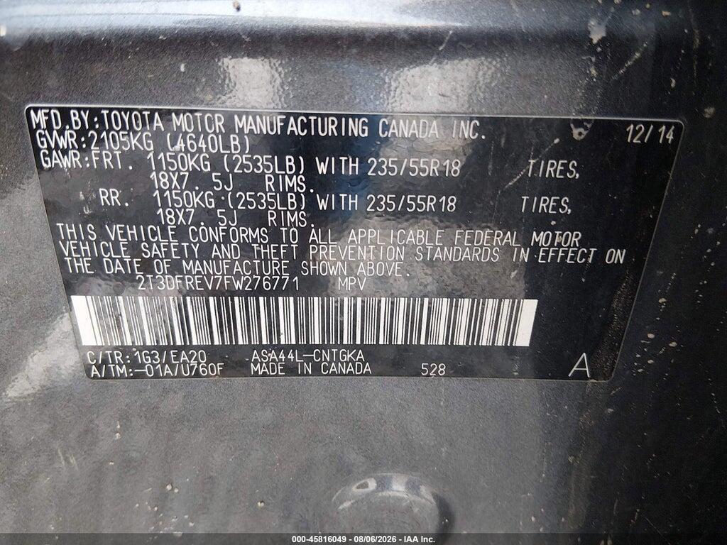 2T3DFREV7FW276771 2015 TOYOTA RAV4 photo no. 9