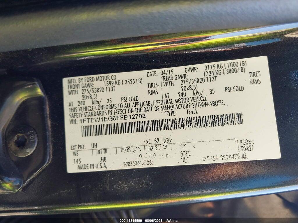 1FTEW1EG6FFB12792 2015 FORD F-150 photo no. 9