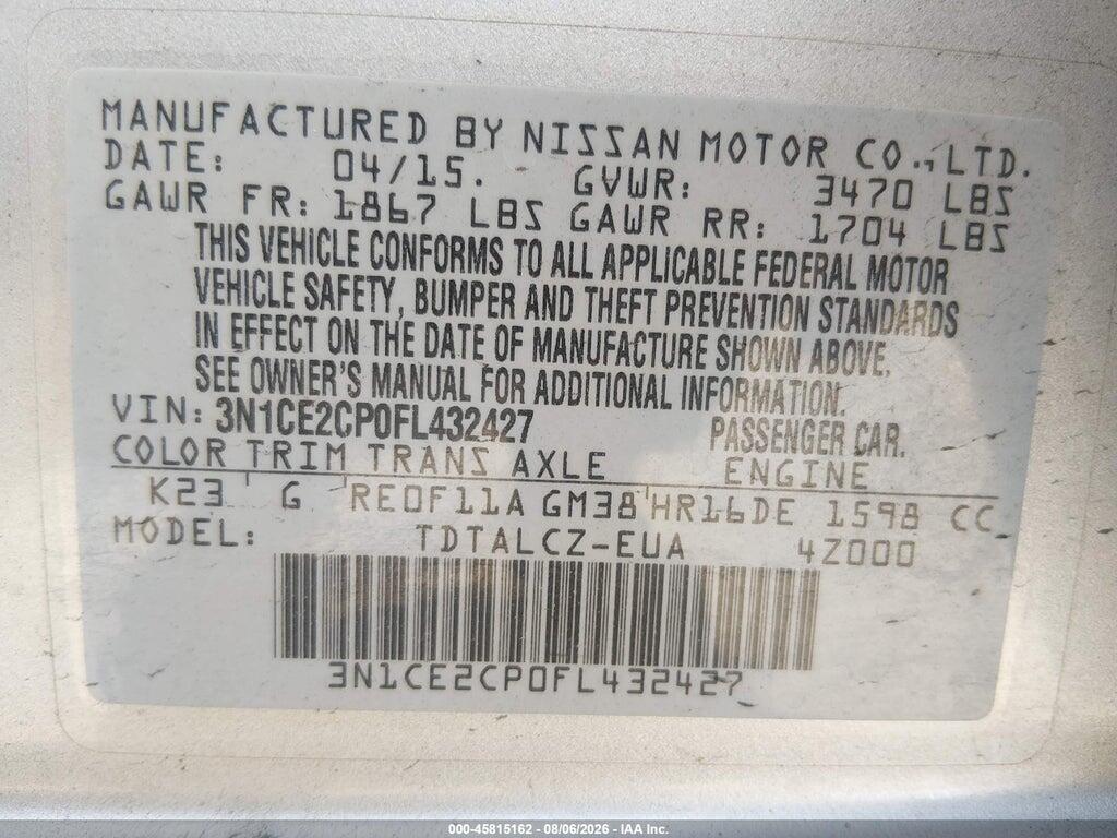 3N1CE2CP0FL432427 2015 NISSAN VERSA NOTE photo no. 9