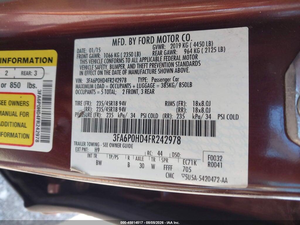 3FA6P0HD4FR242978 2015 FORD FUSION photo no. 9