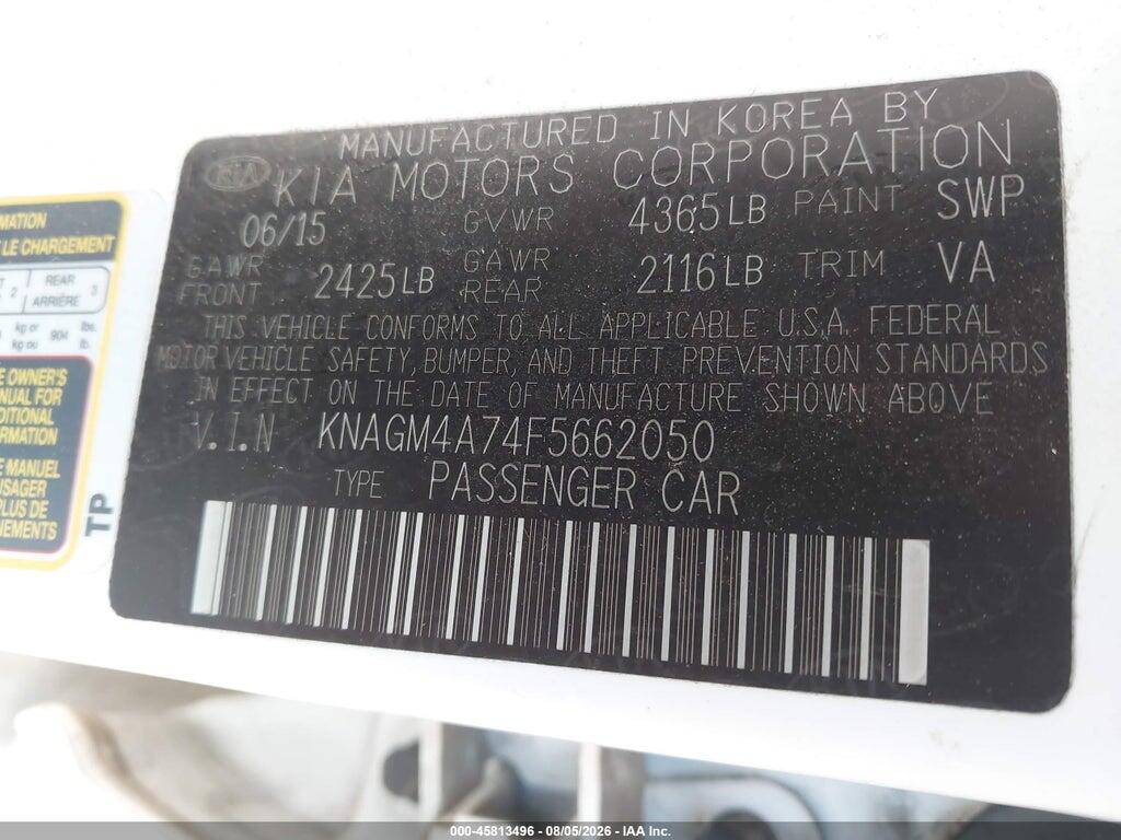 KNAGM4A74F5662050 2015 KIA OPTIMA photo no. 9