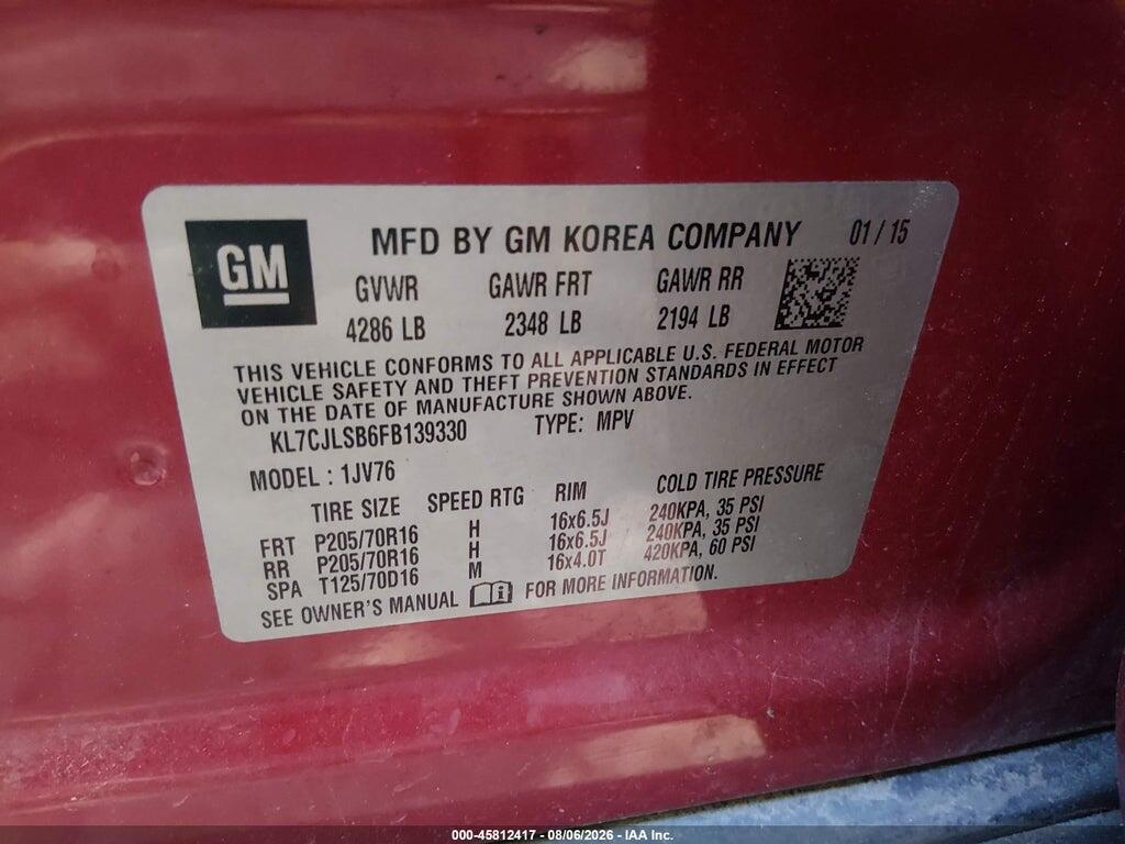 KL7CJLSB6FB139330 2015 CHEVROLET TRAX photo no. 9