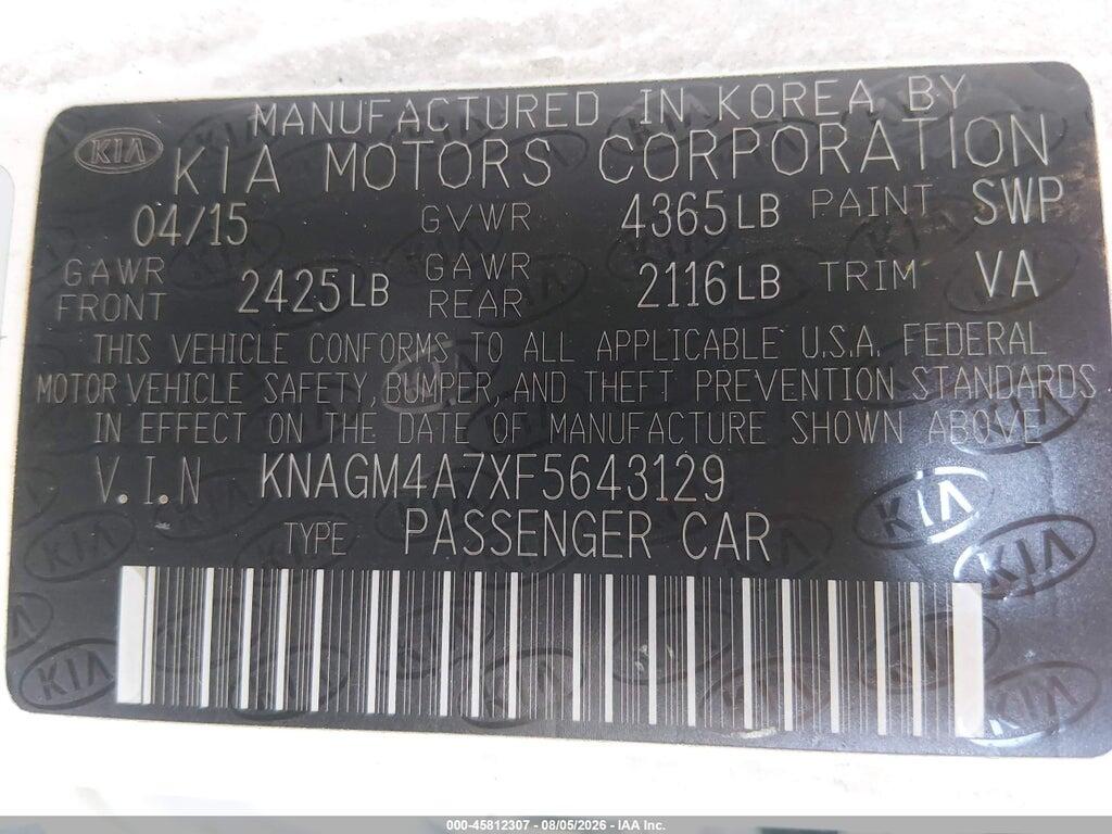KNAGM4A7XF5643129 2015 KIA OPTIMA photo no. 9