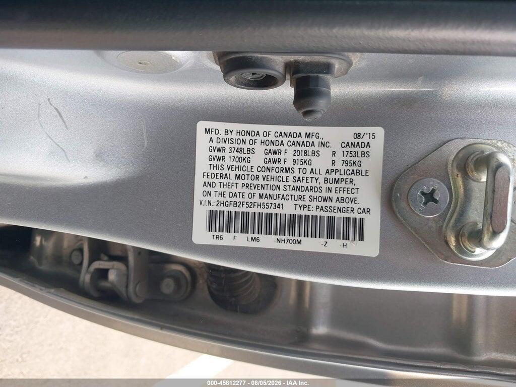 2HGFB2F52FH557341 2015 HONDA CIVIC photo no. 9