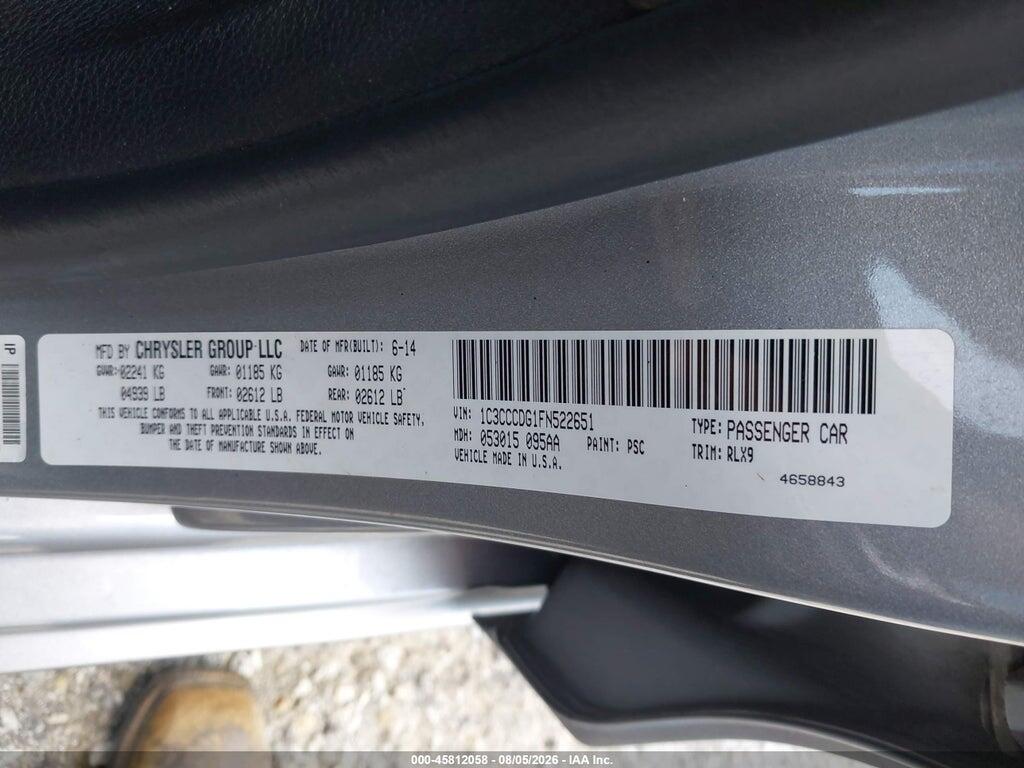 1C3CCCDG1FN522651 2015 CHRYSLER 200 photo no. 9