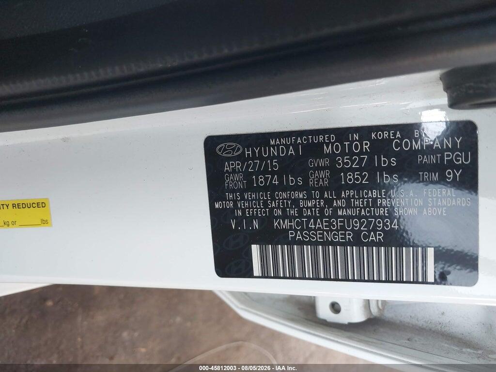 KMHCT4AE3FU927934 2015 HYUNDAI ACCENT photo no. 9