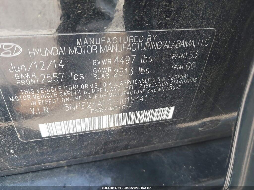 5NPE24AF0FH018441 2015 HYUNDAI SONATA photo no. 9