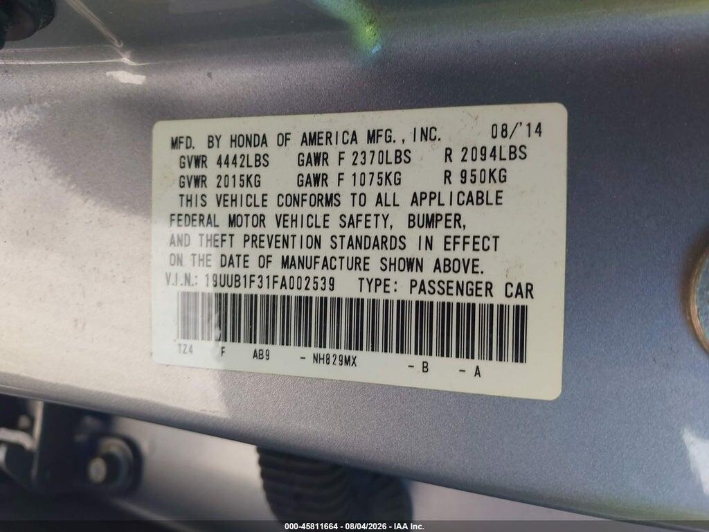 19UUB1F31FA002539 2015 ACURA TLX photo no. 9
