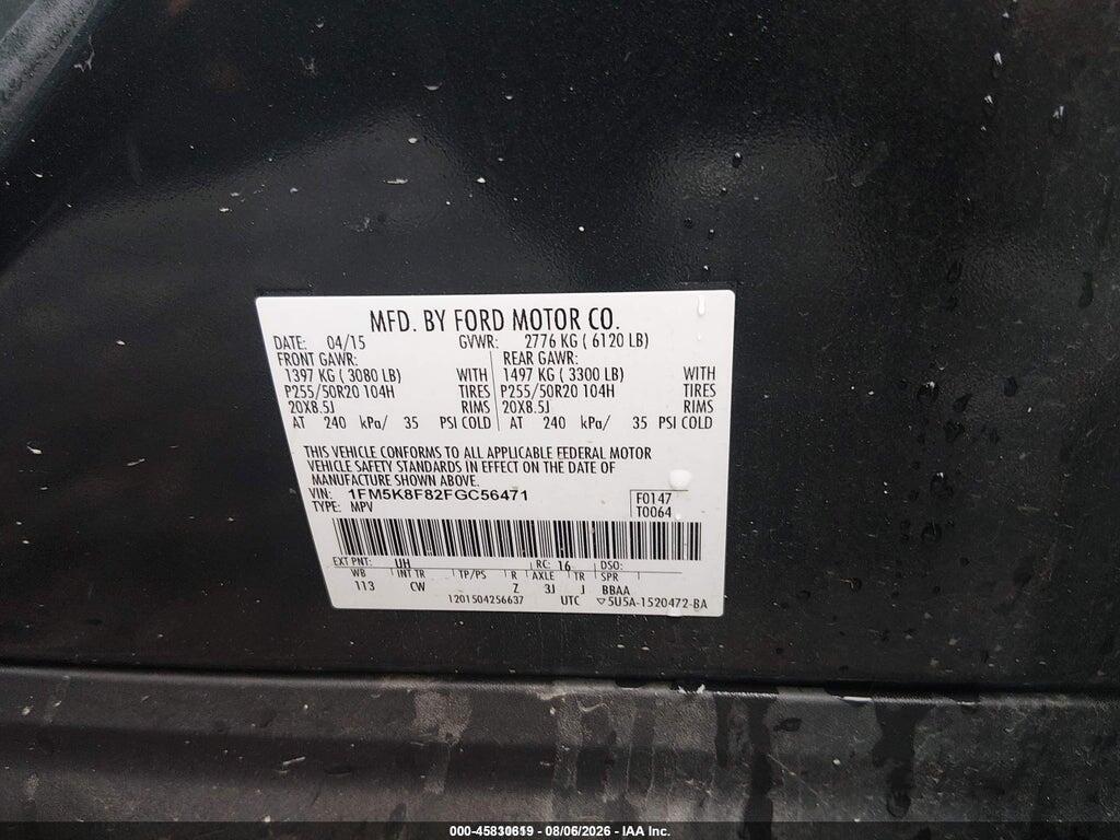 1FM5K8F82FGC56471 2015 FORD EXPLORER photo no. 9