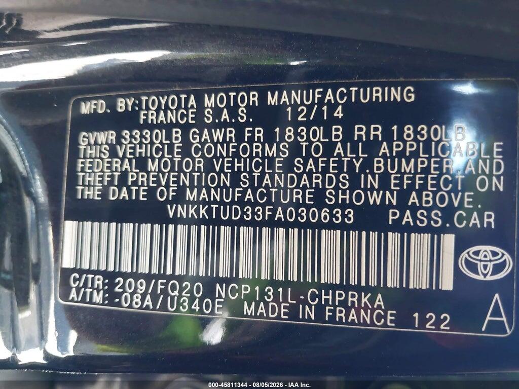 VNKKTUD33FA030633 2015 TOYOTA YARIS photo no. 9