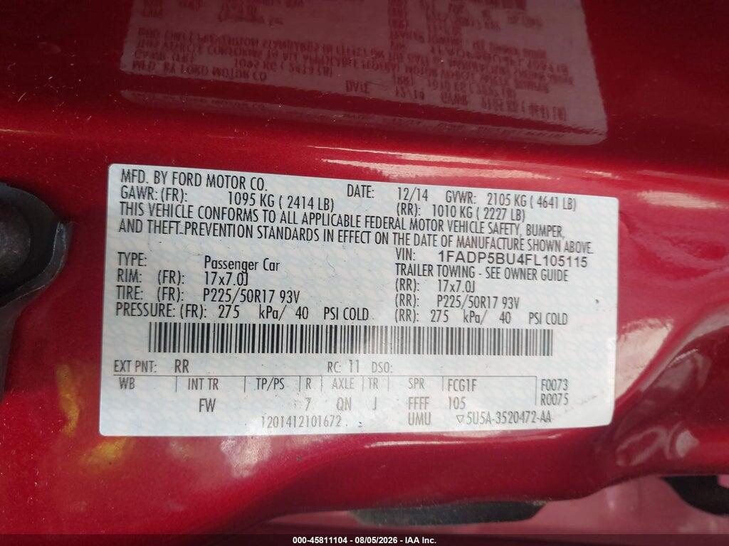 1FADP5BU4FL105115 2015 FORD C-MAX HYBRID photo no. 9