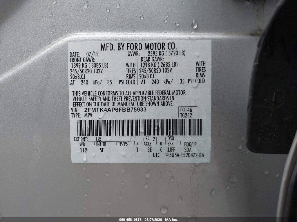 2FMTK4AP6FBB75933 2015 FORD EDGE photo no. 9