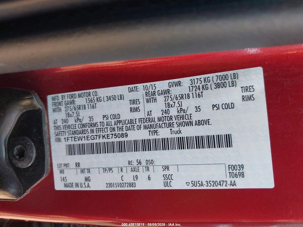 1FTEW1EG7FKE75089 2015 FORD F-150 photo no. 9