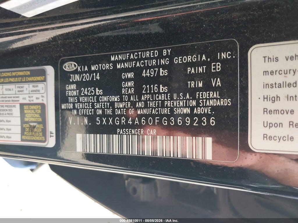 5XXGR4A60FG369236 2015 KIA OPTIMA photo no. 9