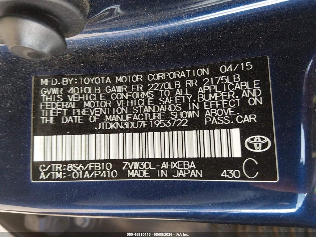 JTDKN3DU7F1953722 2015 TOYOTA PRIUS photo no. 9