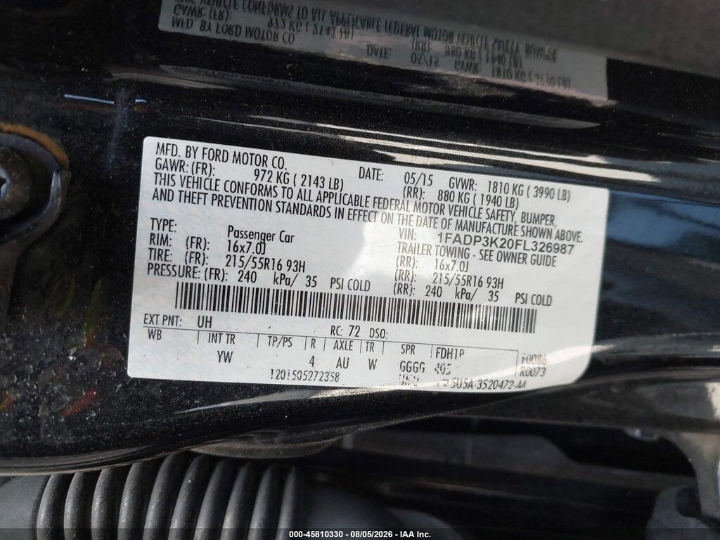 1FADP3K20FL326987 2015 FORD FOCUS photo no. 9