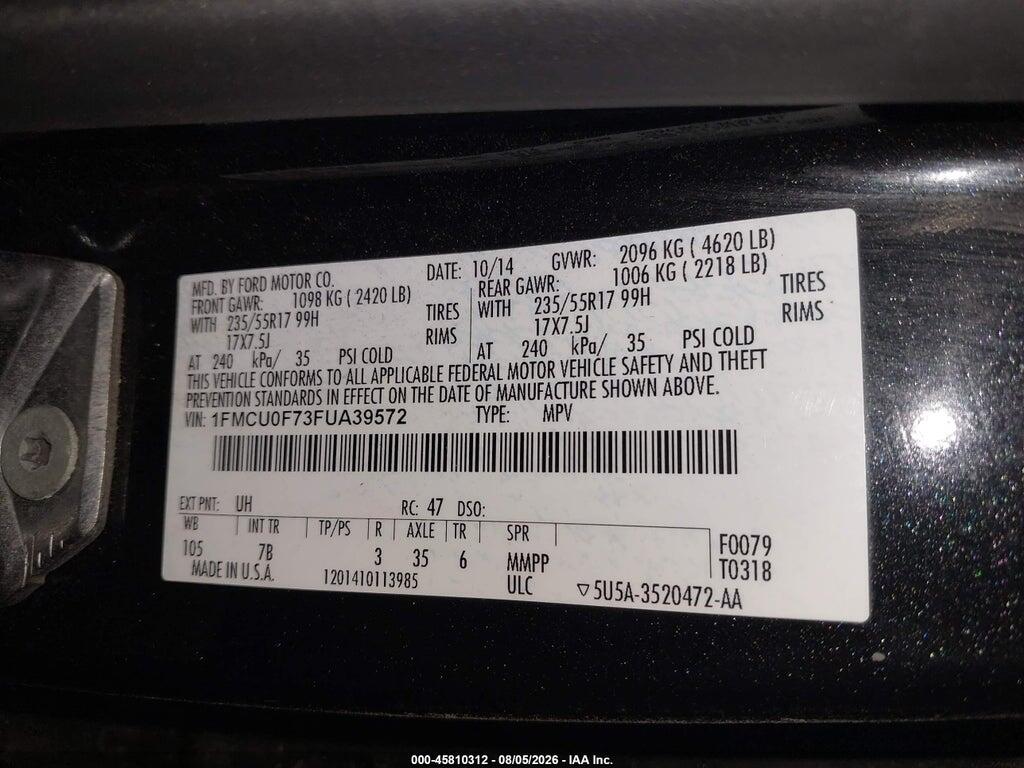 1FMCU0F73FUA39572 2015 FORD ESCAPE photo no. 9