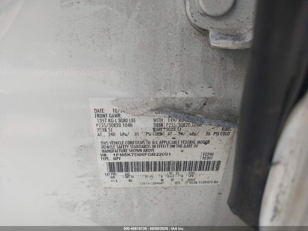 1FM5K7D86FGB22091 2015 FORD EXPLORER photo no. 9