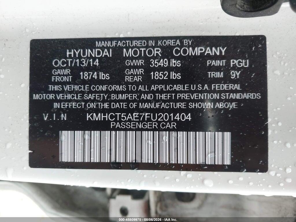KMHCT5AE7FU201404 2015 HYUNDAI ACCENT photo no. 9