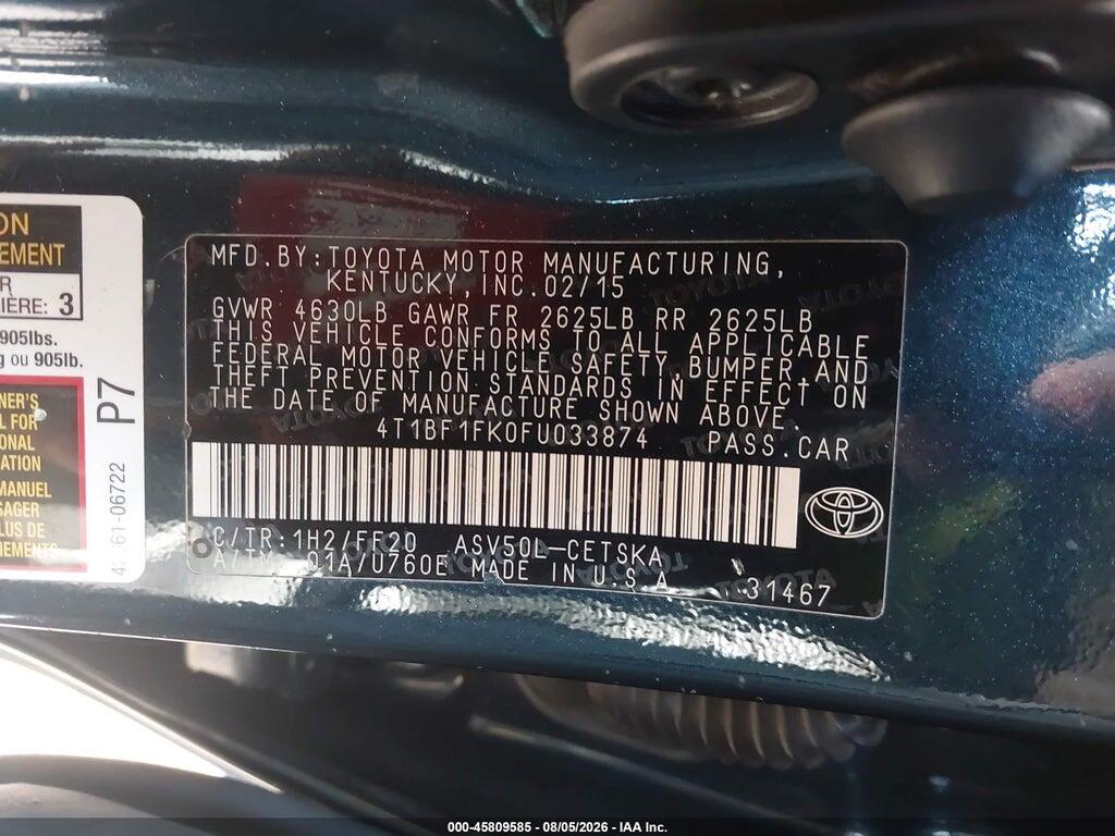 4T1BF1FK0FU033874 2015 TOYOTA CAMRY photo no. 9
