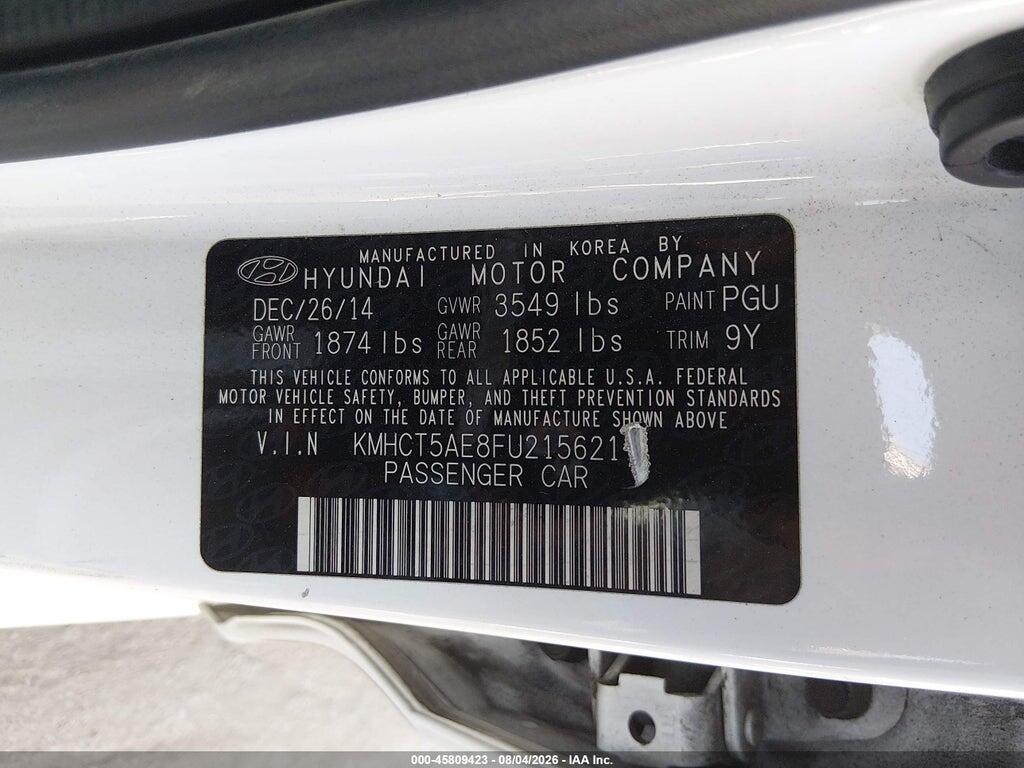 KMHCT5AE8FU215621 2015 HYUNDAI ACCENT photo no. 9