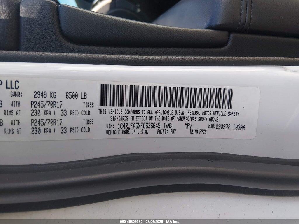 1C4RJFAGXFC636645 2015 JEEP GRAND CHEROKEE photo no. 9