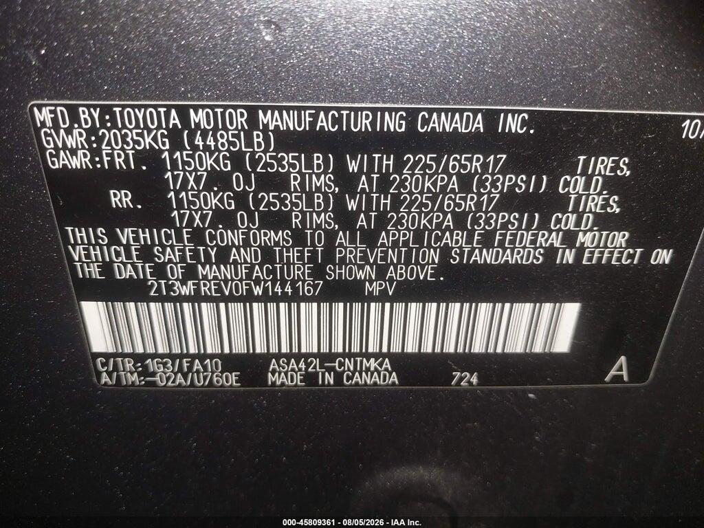 2T3WFREV0FW144167 2015 TOYOTA RAV4 photo no. 9