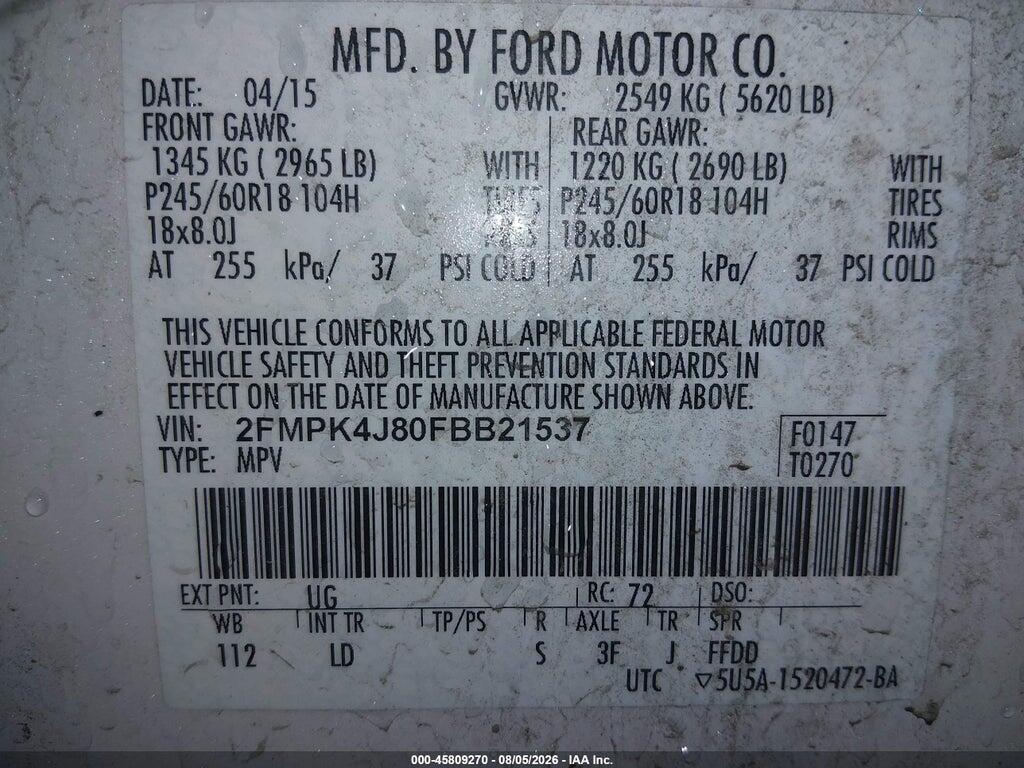 2FMPK4J80FBB21537 2015 FORD EDGE photo no. 9