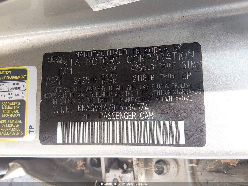 KNAGM4A79F5584574 2015 KIA OPTIMA photo no. 9