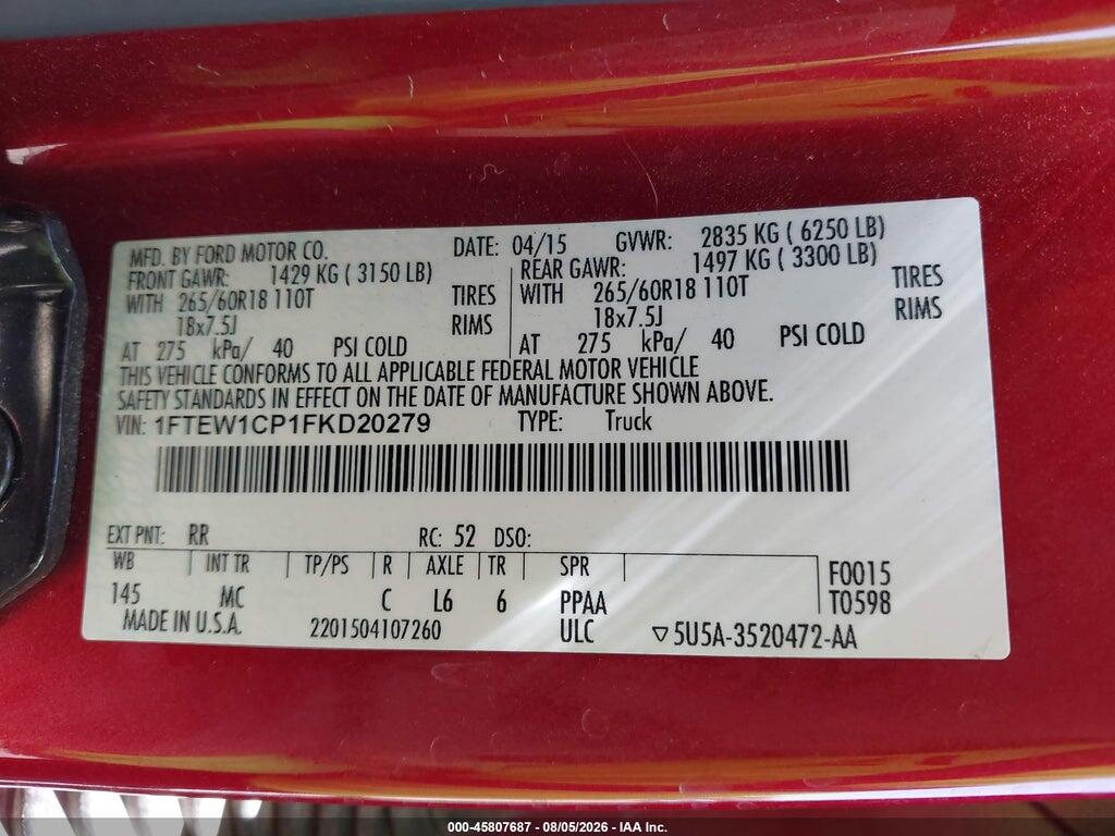 1FTEW1CP1FKD20279 2015 FORD F-150 photo no. 9