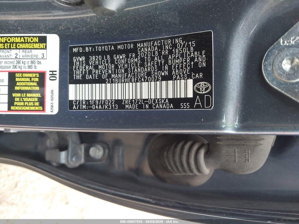 2T1BURHE4FC570079 2015 TOYOTA COROLLA photo no. 9
