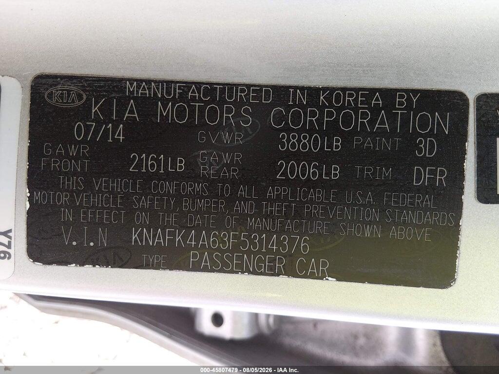 KNAFK4A63F5314376 2015 KIA FORTE photo no. 9