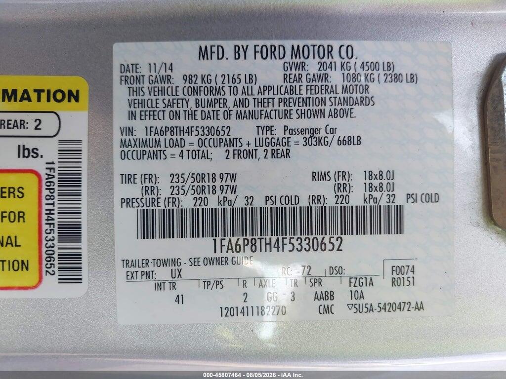 1FA6P8TH4F5330652 2015 FORD MUSTANG photo no. 9